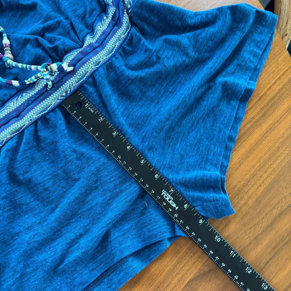 2000s Lucky Brand Bathing Suits Swim Romper Cover Up Strapless Blue Boho XS‎ / S